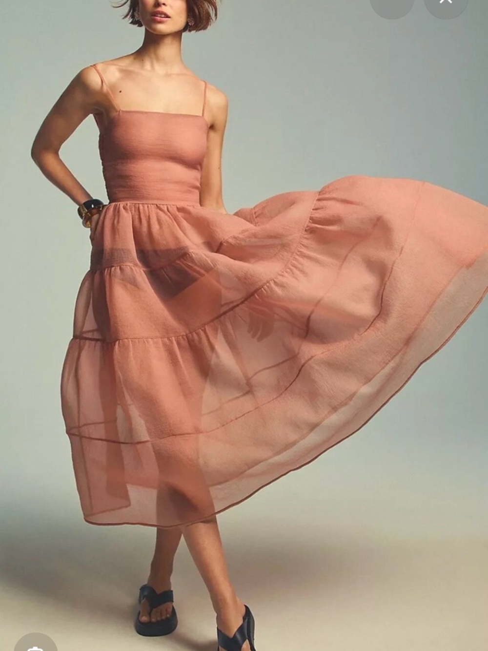 Anthropologie OhSevenDays Dusty Rose Tiered Sheer Midi Dress
